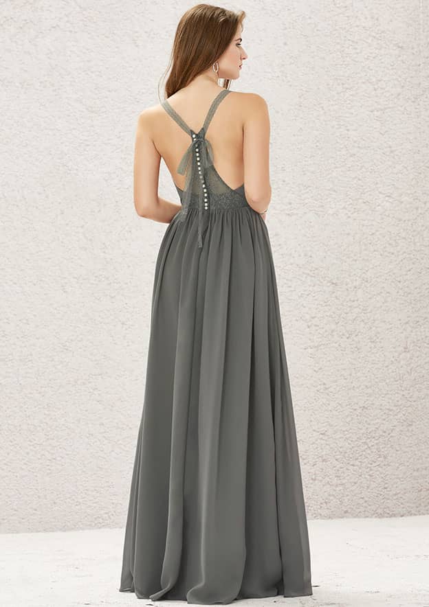A-line/Princess Sleeveless Long/Floor-Length Chiffon Bridesmaid Dress With Pleated/Lace