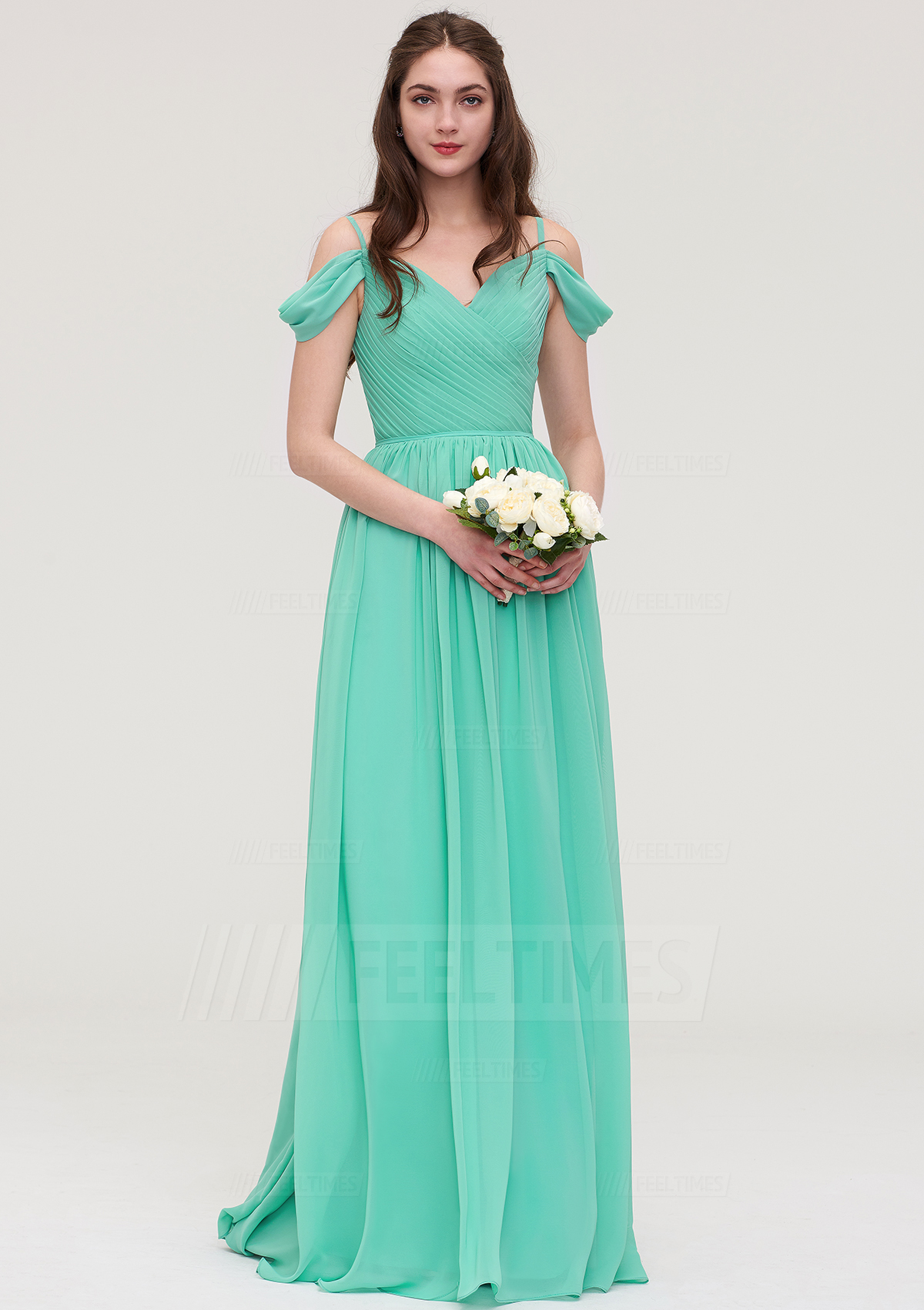 A-line/Princess Sweetheart Sleeveless Long/Floor-Length Chiffon Bridesmaid Dress With Pleated

