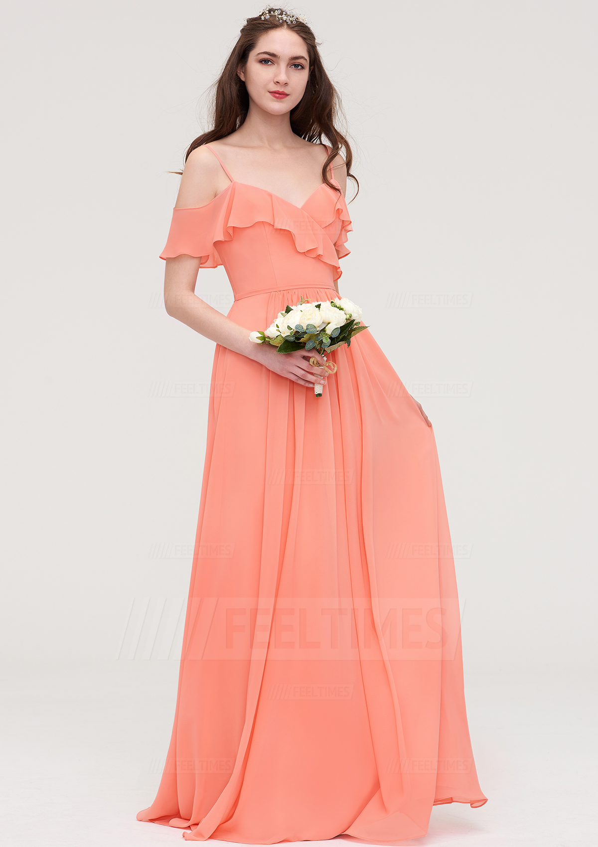 A-line/Princess Sweetheart Sleeveless Long/Floor-Length Chiffon Bridesmaid Dress With Pleated
