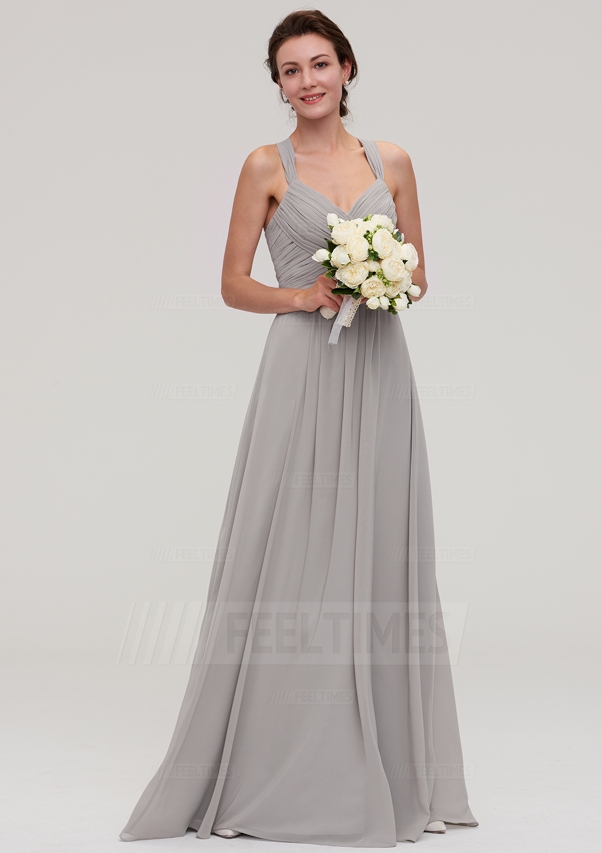 A-Line/Princess Sweetheart Sleeveless Long/Floor-Length Chiffon Bridesmaid Dress With Pleated Beading
