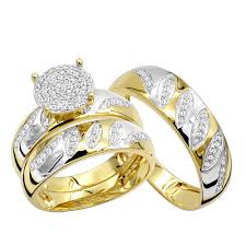 10K Gold 0.4 ct Diamond His & Hers Engagement & Wedding Ring Trio Set |  ItsHot.com